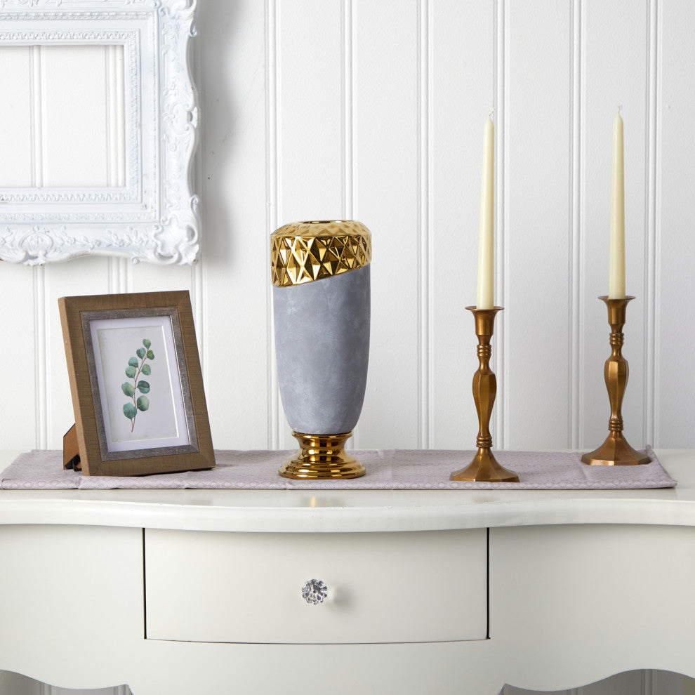 11.5" Regal Stone Vase With Gold Accents