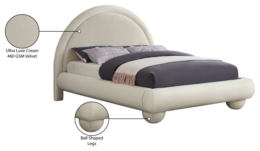 Madrid Upholstered Bed, Cream, Queen, Velvet