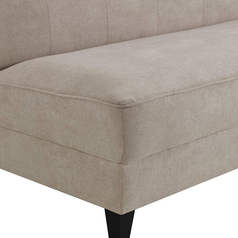 Ivory Chenille Settee With Tufted Back and Midcentury Armless Design