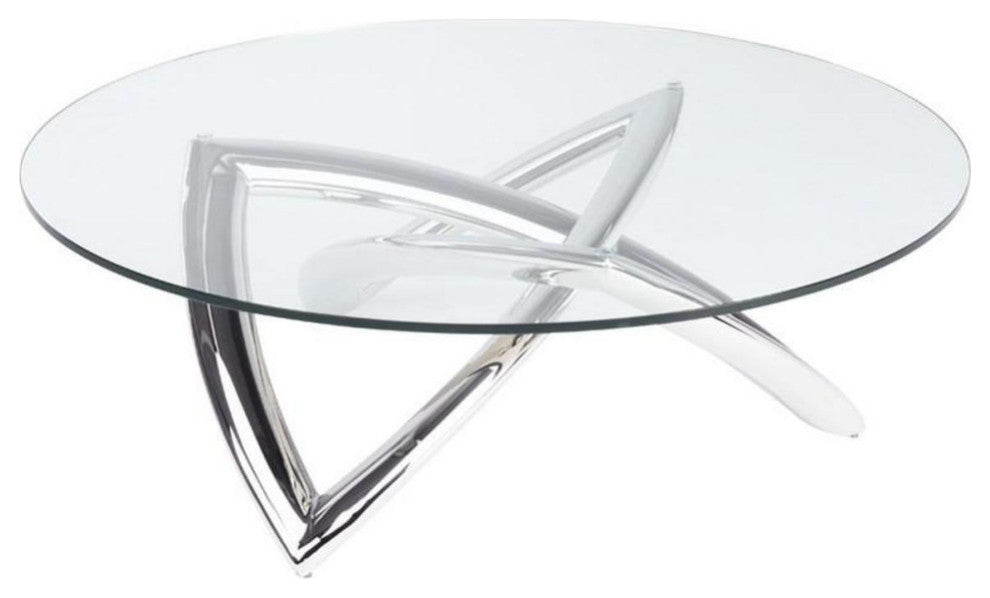 Martina Coffee Table in Polished Stainless Steel and Tempered Glass