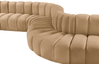 Arc Velvet Upholstered 6-Pc. Facing Modular Sectional, Camel