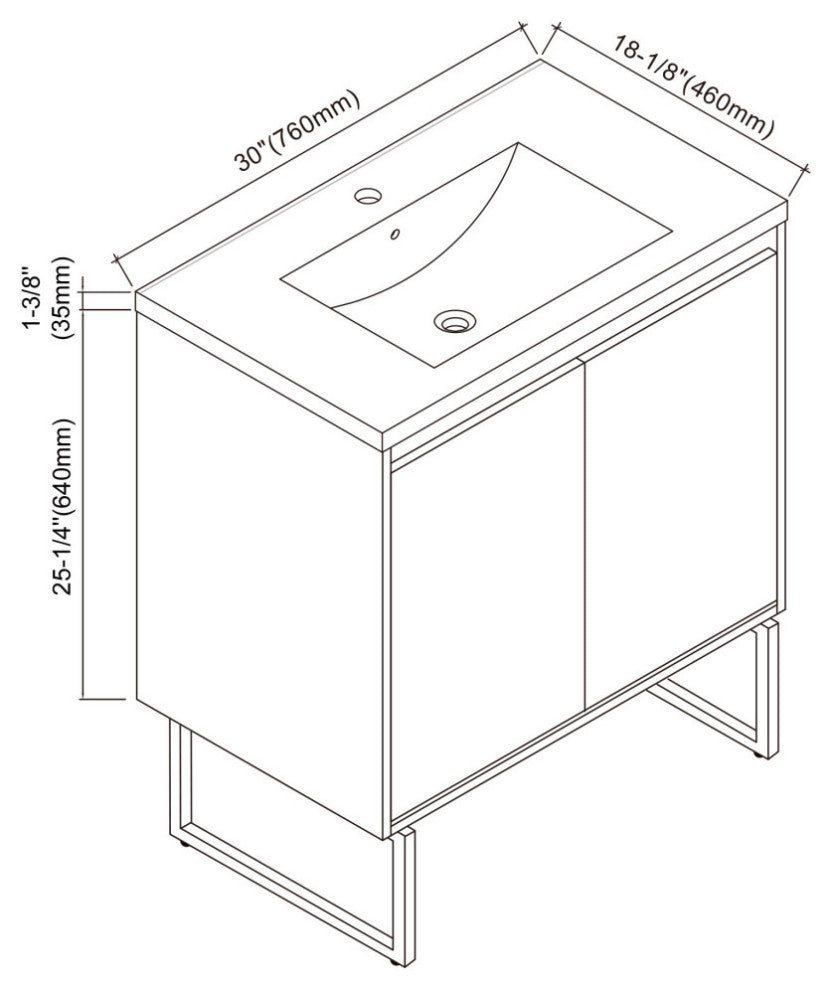 Dello 30" Single Bathroom Vanity Set With Rectangle Legs, Black