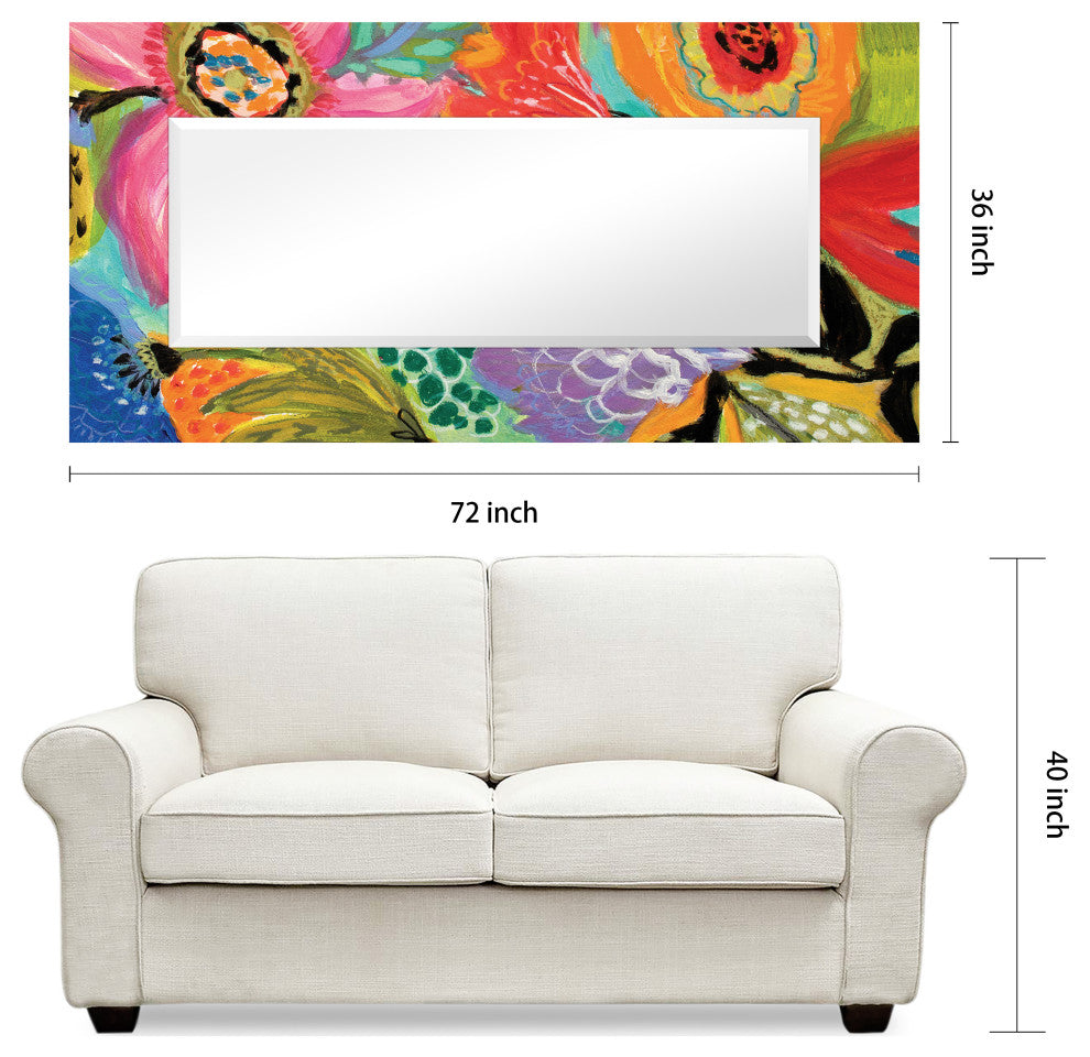 "Secret Garden Floral II" Leaner Mirror on Tempered Art Glass, 72" X 36"
