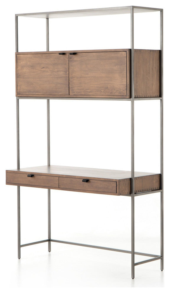 Trey Modular Wall Desk Auburn Poplar, Natural Iron, Black Leather