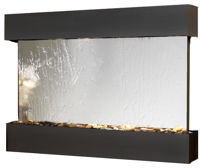Sunrise Springs water fountain, Silver Mirror, Blackened Copper, Square