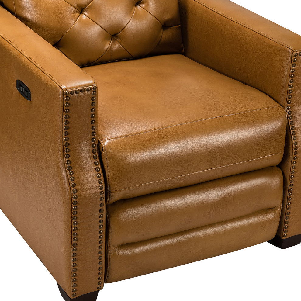 Fernando 31.50"W Genuine Leather Power Recliner, Set of 2, Camel