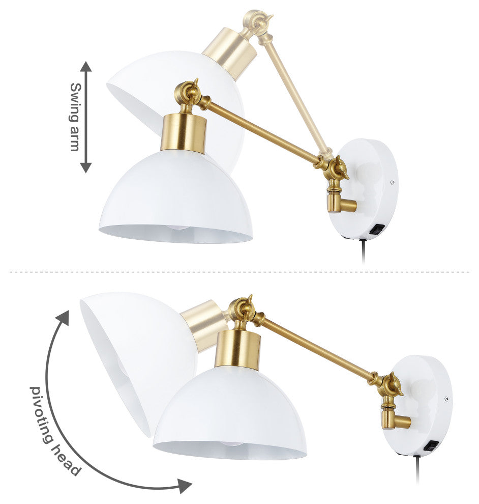 Lisa Swing Arm 1-Light Modern Midcentury Iron USB Charging Port LED Sconce, Whit