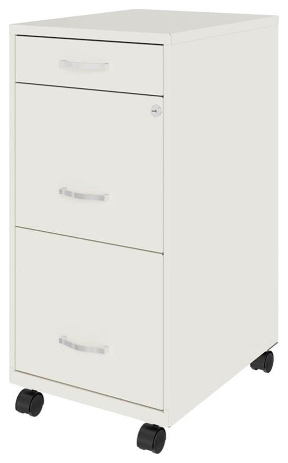 Space Solutions 18in Deep 3 Drawer Mobile Metal File Cabinet Pearl White