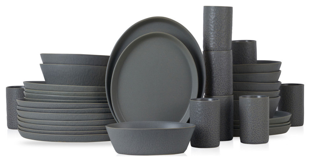 Stone by Mercer Project Katachi Stoneware 32 Piece Dinnerware Set, Grey