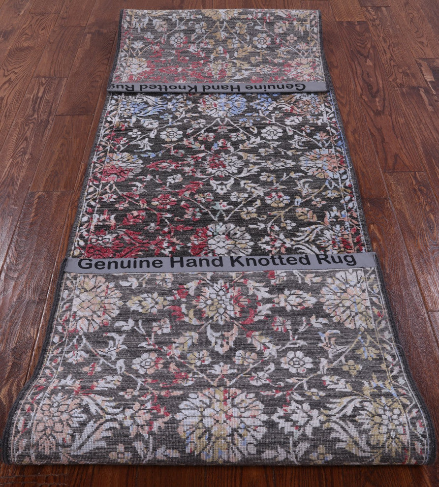 2' 7" X 10' 1" Runner Persian Wool and Silk Hand-Knotted Rug Q7068
