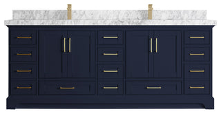 Fenway 84 Double Sink Bath Vanity in Navy Blue 2" Carrara Marble
