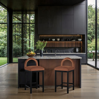 Conrad Upholstered Bar and Counter Stool, Cognac, Velvet, Black
