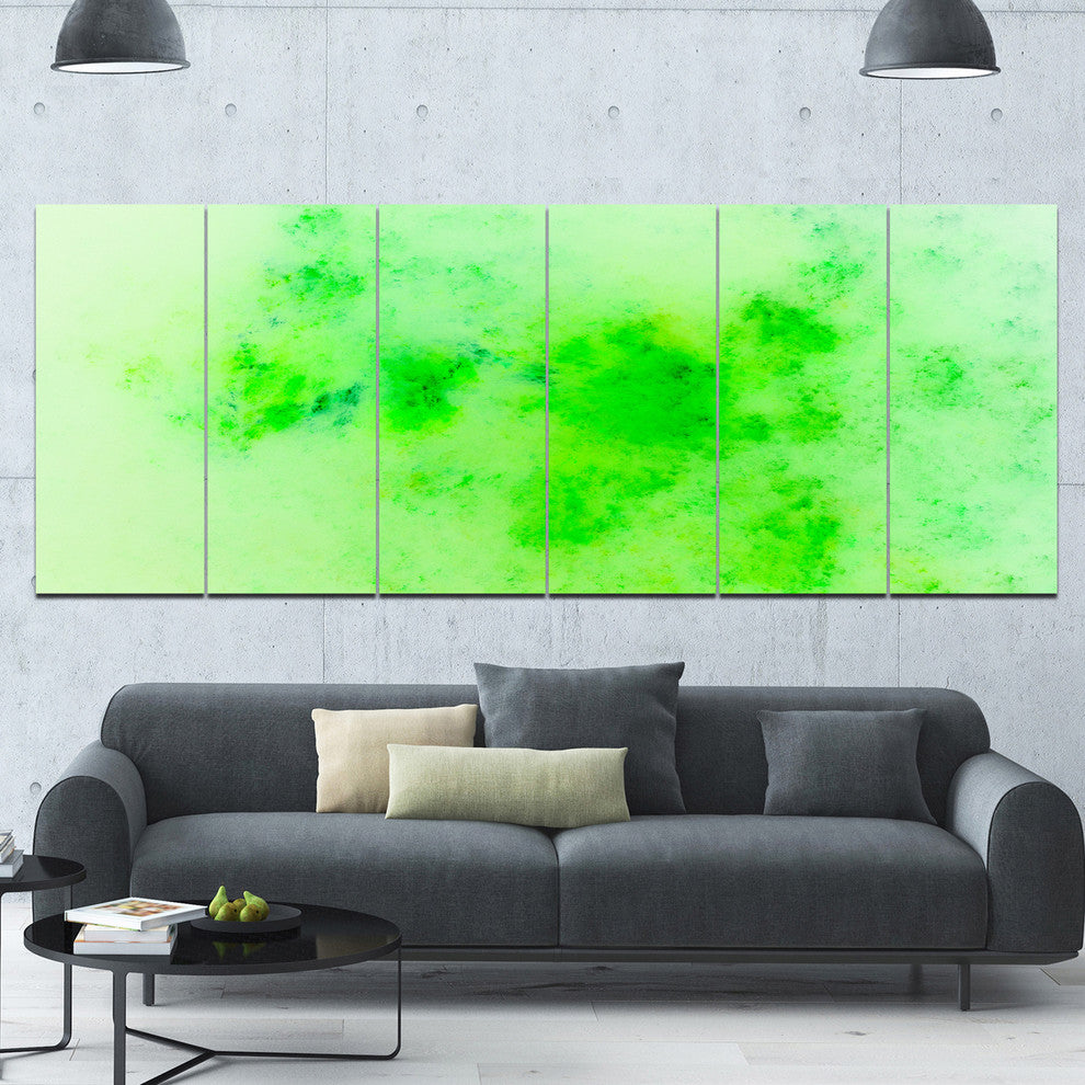 Bright Green Starry Fractal Sky, Abstract Canvas Art Print, 70"x28", 6 Panels