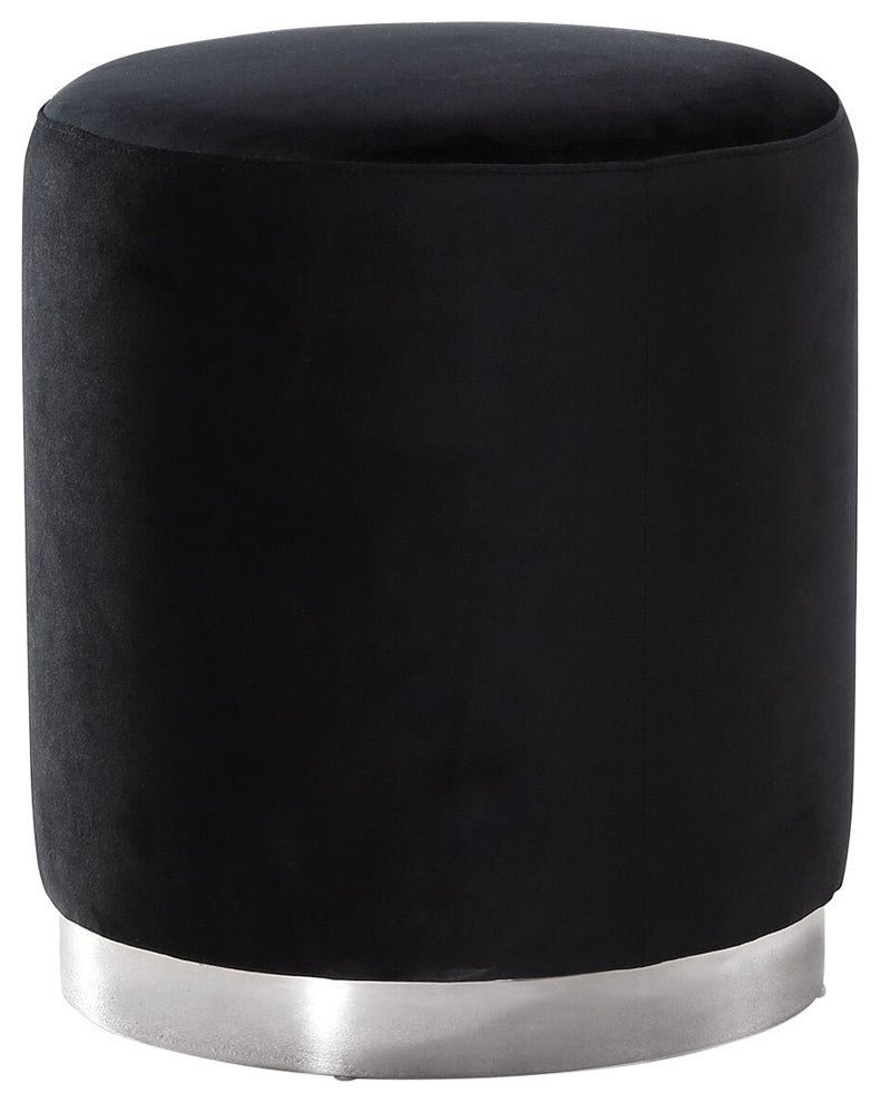 Opal Black Velvet Ottoman -Silver Base - Black
