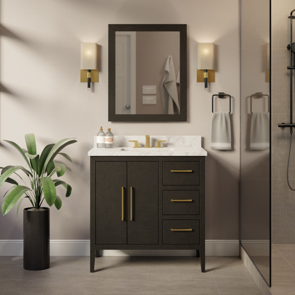 Parisian 36" Bathroom Vanity, Dark Oak, Carrara Marble