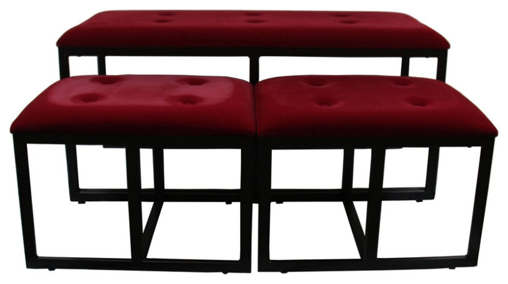 Modern Black and Red Metal Three Piece Bench Set