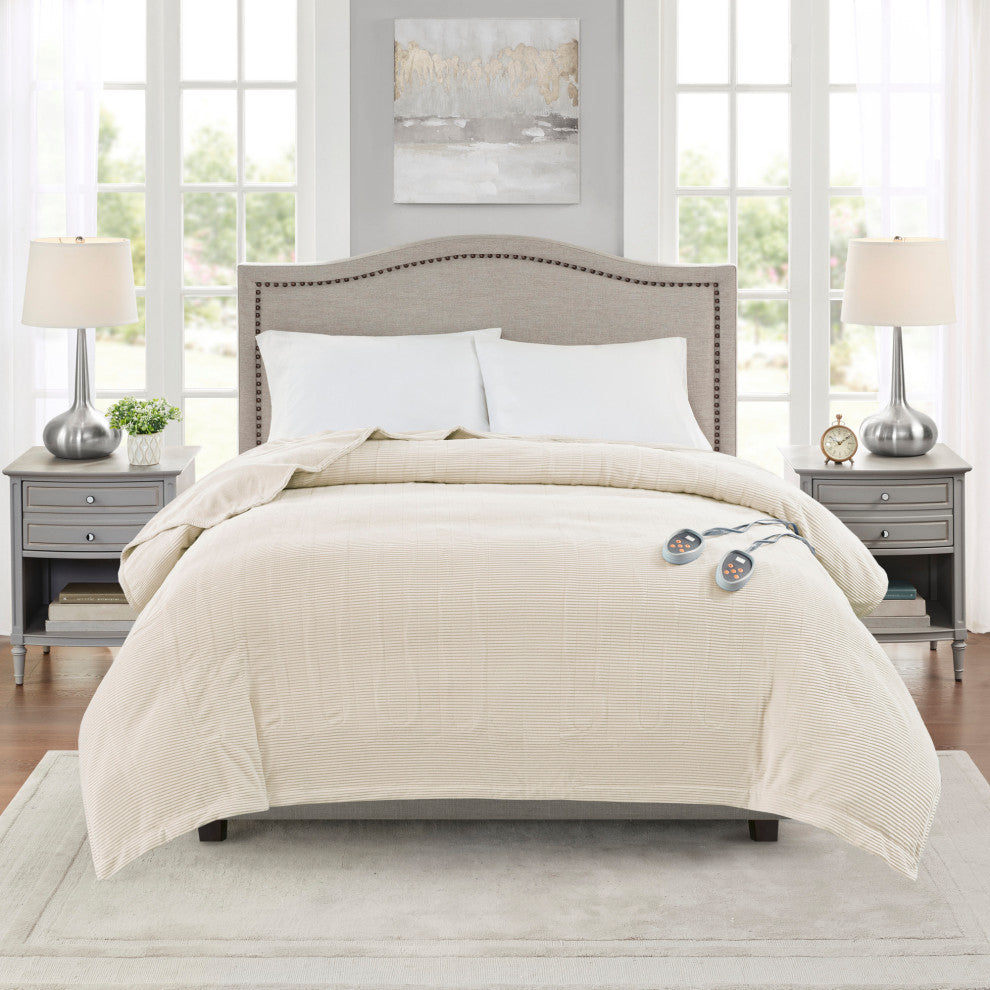Beautyrest Knitted Micro Fleece Solid Textured Heated Blanket, Ivory, Twin