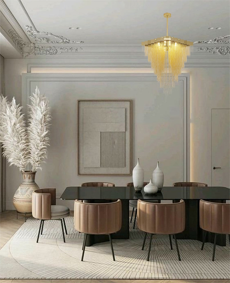 16-Light Gold Chandelier With Hanging Aluminum Chains