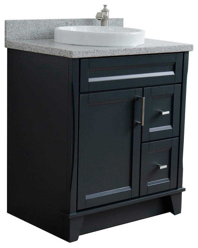 31" Single Sink Vanity, Dark Gray Finish With Gray Granite With Round Sink