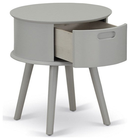 Gordon Round Night Stand End Table With Drawer, Urban Gray Finish