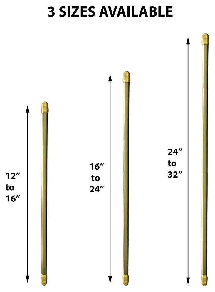 Set of 2 Adjustable Flat Sash Rod, Gold Plated, 12" to 16"