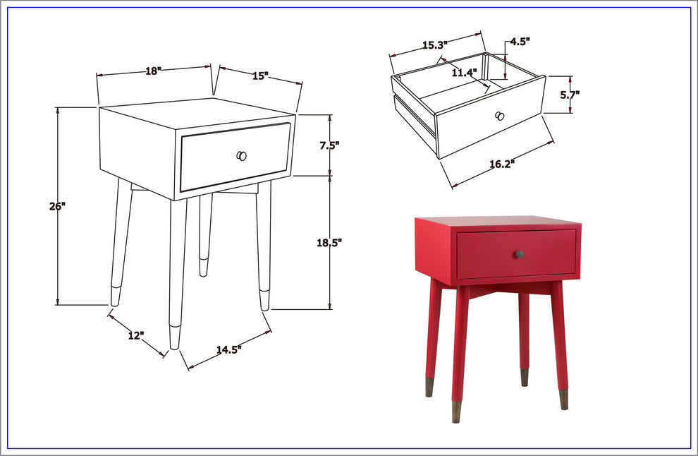 East at Main Weeks Brown Acacia Wood Square Accent Table, Red