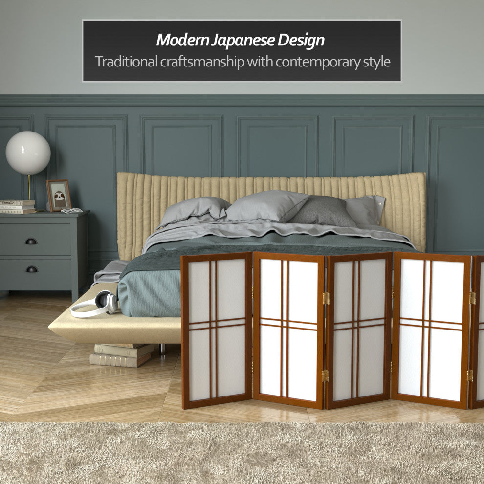2' Tall Desktop Double Cross Shoji Screen, Walnut, 6 Panels