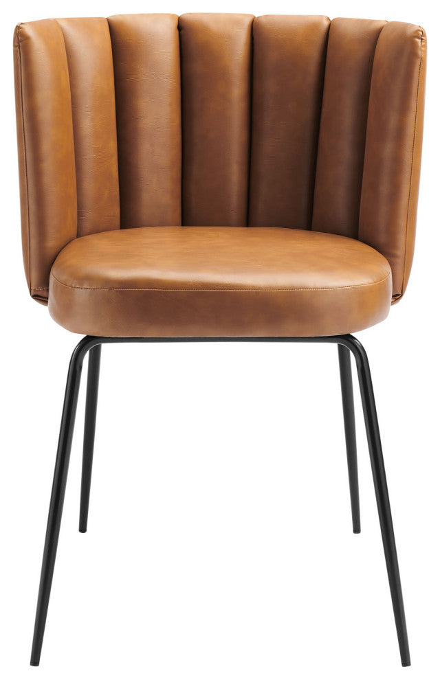 Dining Chair, Set of 2, Tan Black, Vegan Leather, Modern Bistro Hospitality