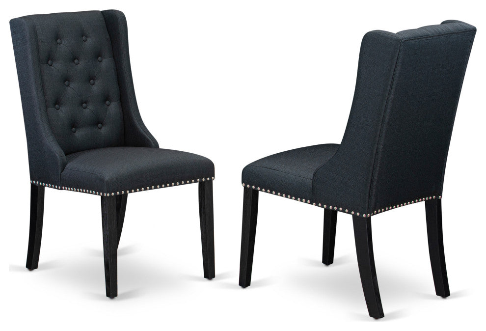 Dining Black Parson Chairs, Wire Brushed Black Rubber Wood Legs,Set of 2
