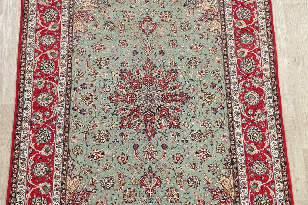 Isfahan Traditional Wool Handmade Persian Oriental Area Rug, Green, 8'1"X5'1"