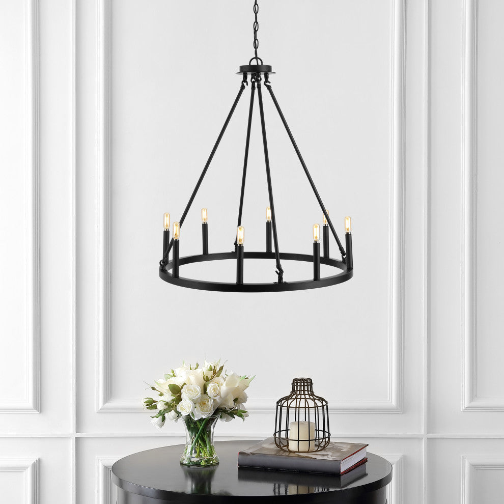 Ring Iron Rustic Farmhouse LED Chandelier, 8-Light
