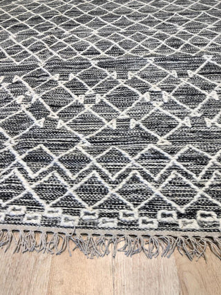 EORC Black Handwoven Wool Punja Kilim Rug 2' x 6'