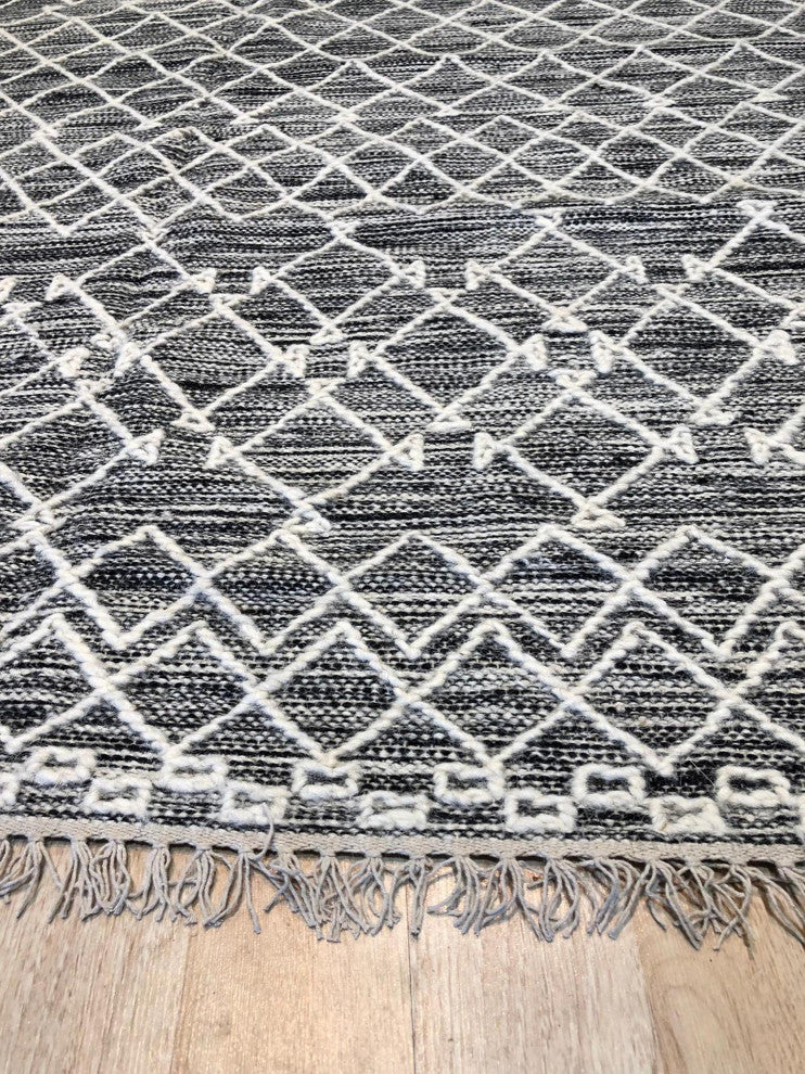 EORC Black Handwoven Wool Punja Kilim Rug 2' x 6'