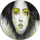 Girl With Yellow Eye Line, Portrait Digital Art Disc Metal Artwork, 11"