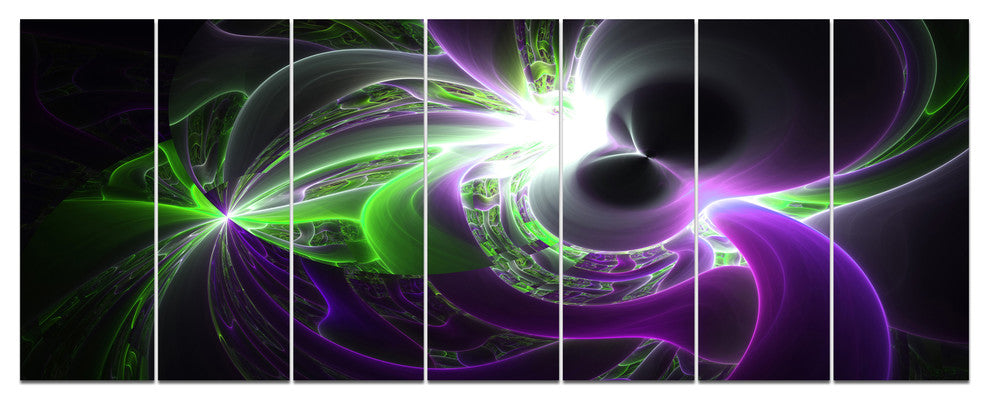 Glowing Purple Green Plasma, Abstract Wall Art Canvas, 83"x32", 7 Panels