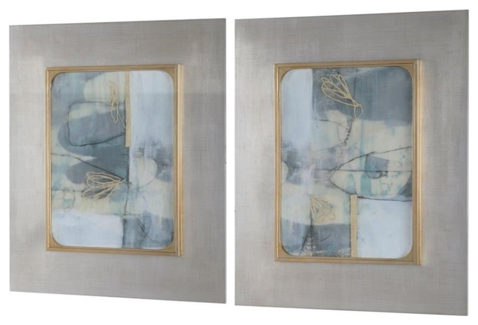 Uttermost Gilded Whimsy Contemporary Wood Abstract Print in Blue (Set of 2)