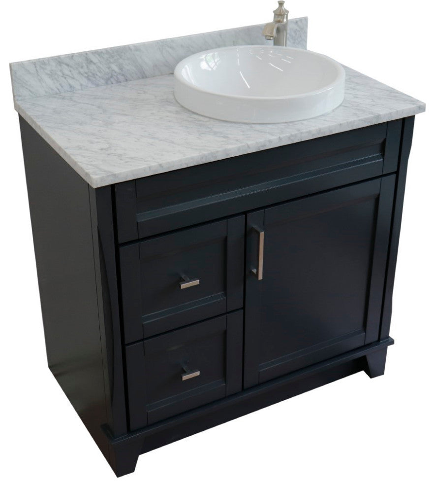 37" Single Sink Vanity, Dark Gray Finish With White Carrara Marble