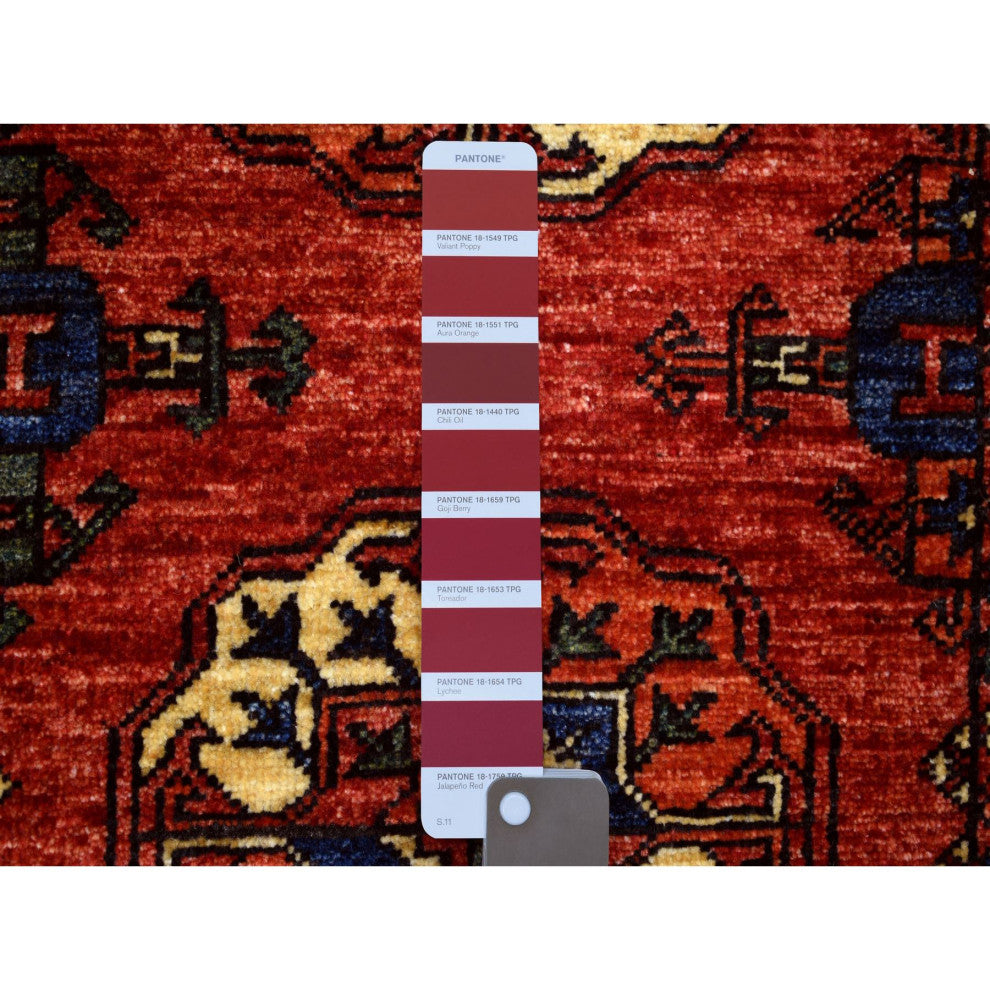 Coral Red, Afghan Ersari 100% Wool hand Knotted Oriental Runner Rug, 2'8" x 9'7"