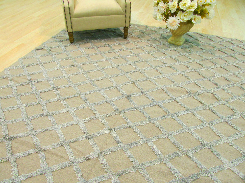 Handwoven Wool and Viscose Camel Transitional Trellis Marakesh Trellis Rug, 9'x12'