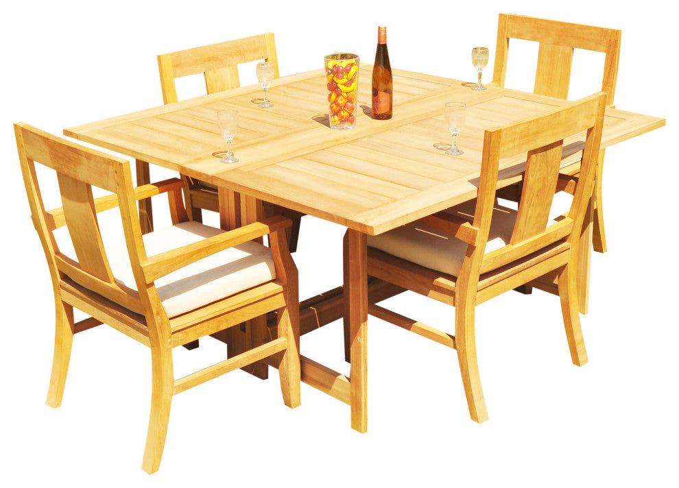 5-Piece Outdoor Teak Dining Set: 60" Square Butterfly Table, 4 Osbo Arm Chairs