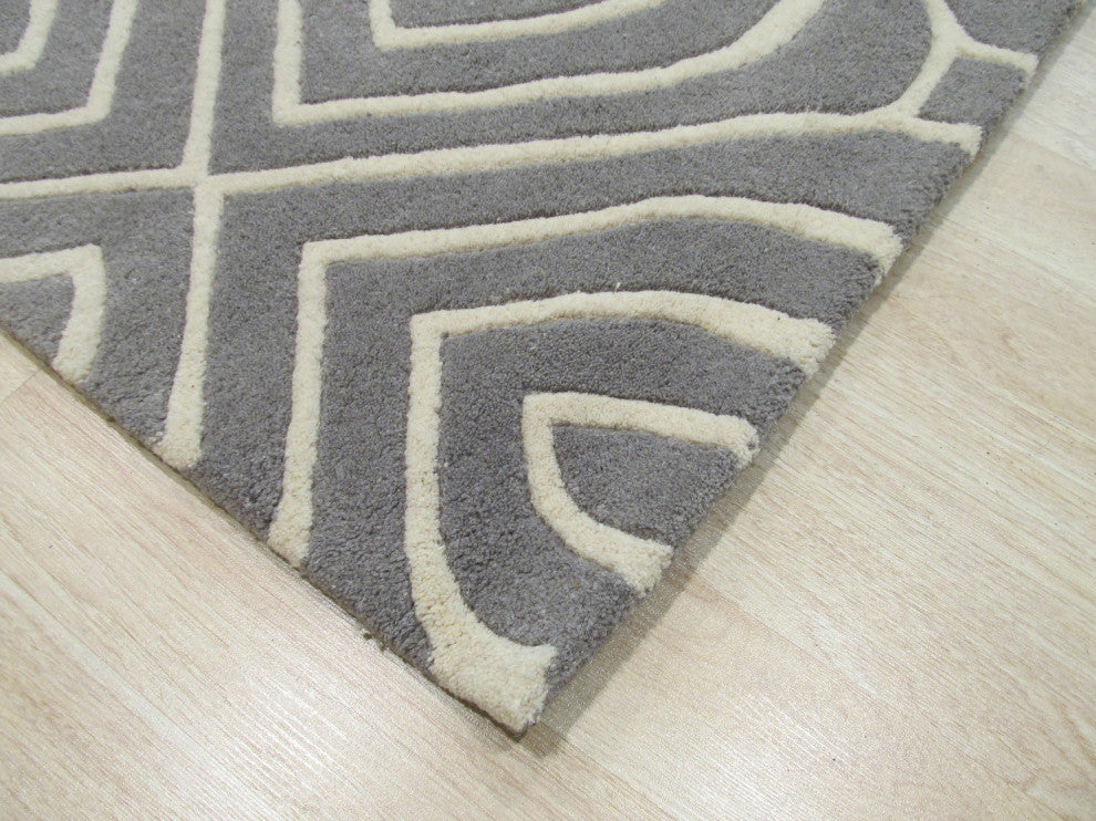 Hand-Tufted Wool Gray Contemporary Geometric Marla Rug, 5' X 8'