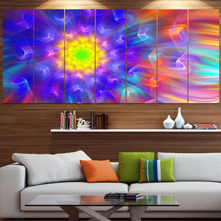 Bright Blue Fractal Petals Dandelion, Floral Canvas Art Print, 83"x32", 7 Panels