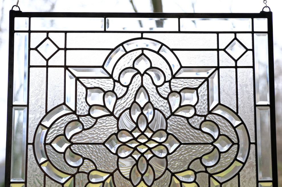 Handcrafted All Clear Beveled glass window panel, 24" x 24"