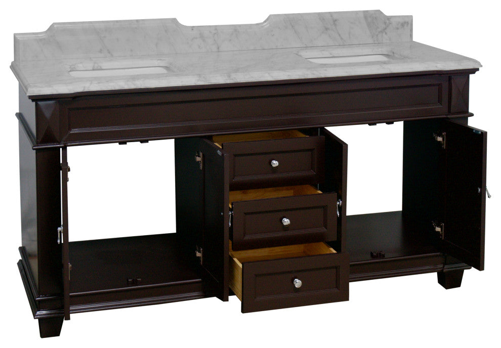 Elizabeth 72" Double Bathroom Vanity, Chocolate, Carrara Marble