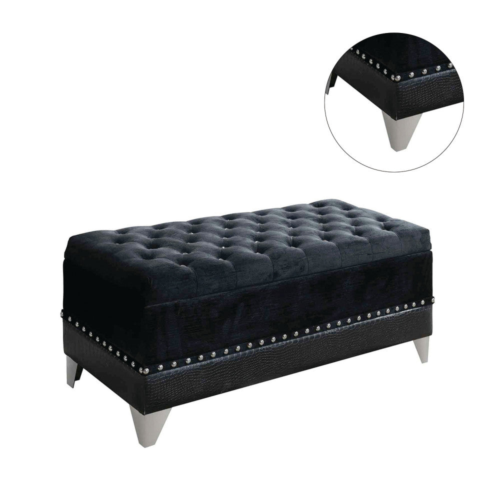 Stroage Bench with Nailhead Trim, Black
