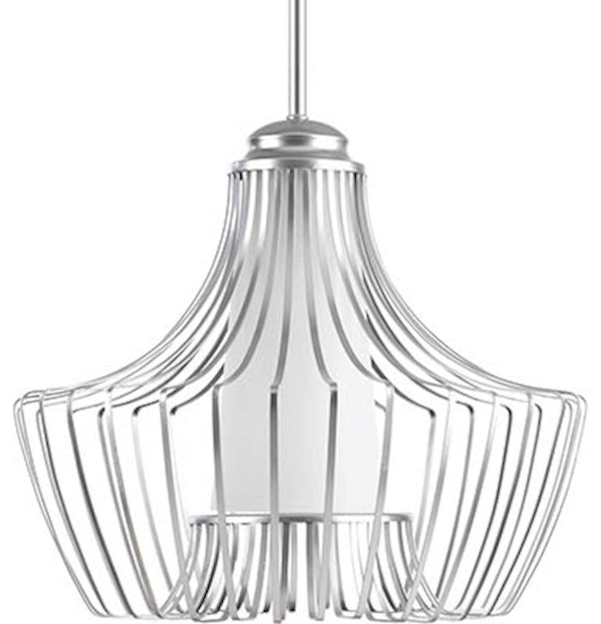Finn 1-Light Large Pendant Metallic Silver Etched White Glass