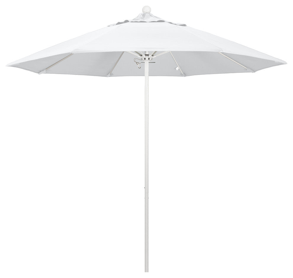 9' Matted White Push Lift Fiberglass Rib Aluminum Umbrella, Pacifica, Natural
