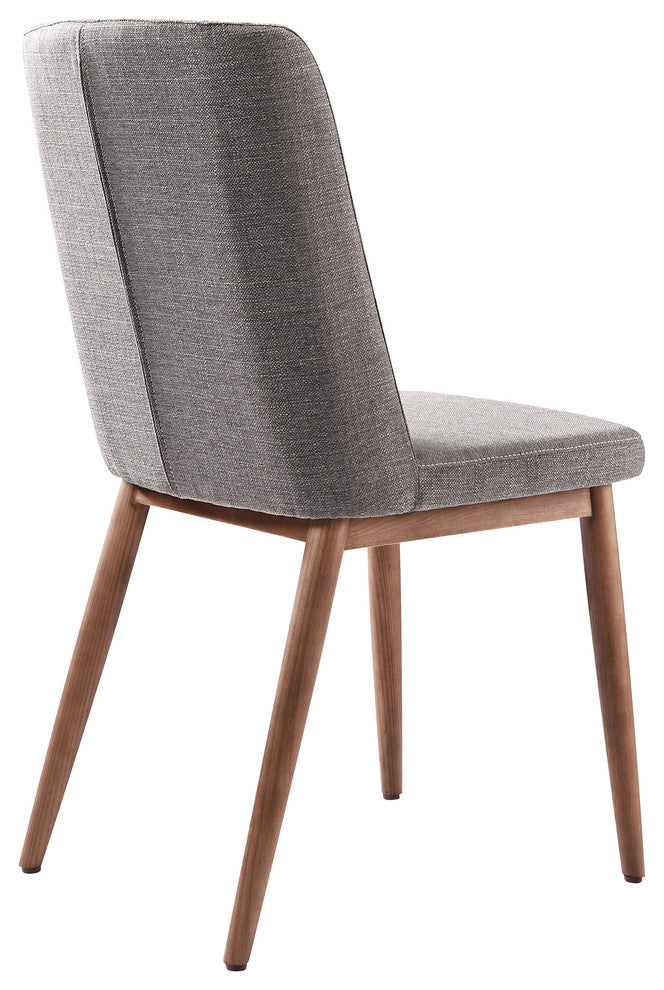 Calais Mid-Century Dining Chair, Walnut Finish and Gray Fabric, Set of 2