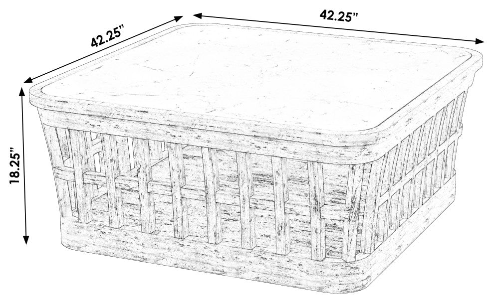 Monhegan Outdoor Teak and Marble Coffee Table