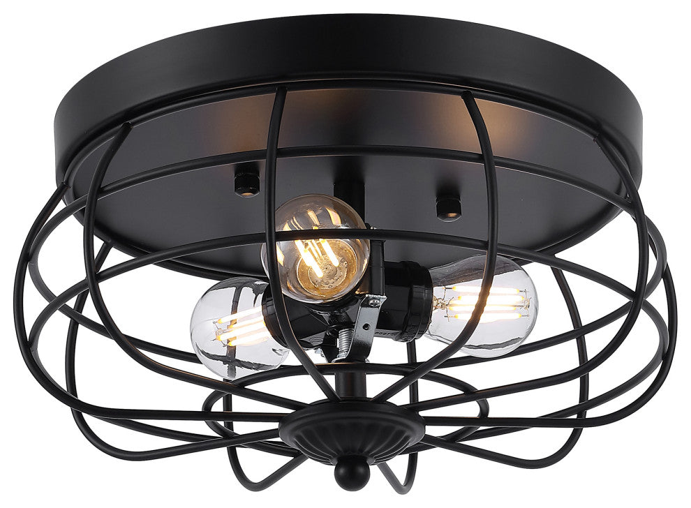 11" Industrial Farmhouse Cage Flush Mount Ceiling Light, Black